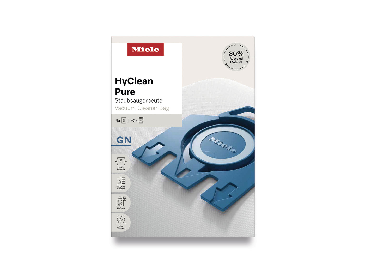 Miele GN HyClean Pure Vacuum Cleaner Dustbags, Vacuum Bags for Complete C2/C3 and Classic C1 Vacuums, Pack of 4