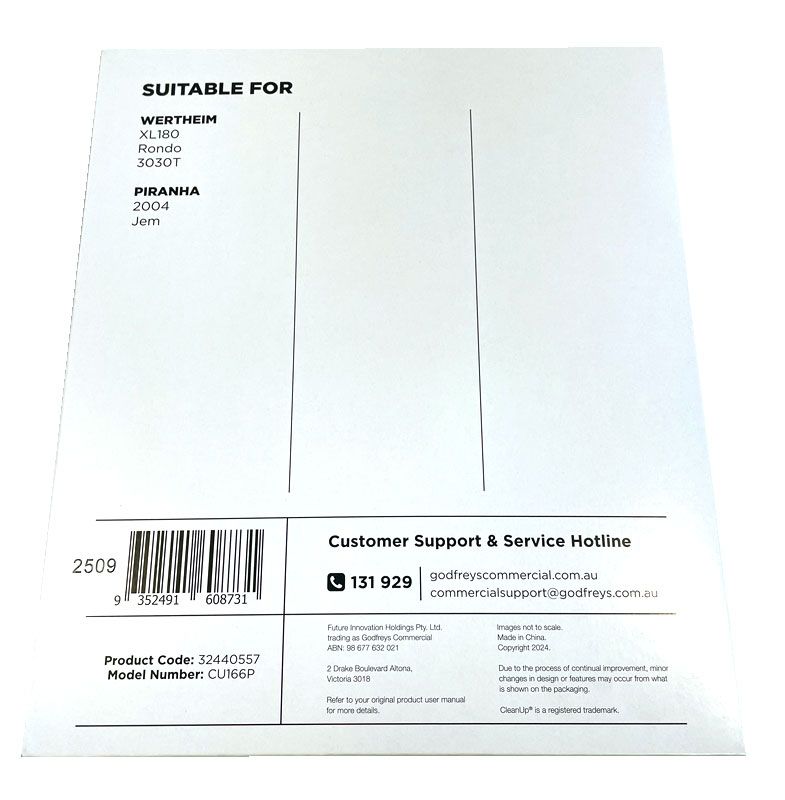 Clean Up CU166P Vacuum Cleaner Bags for Wertheim 3030, 3030T, XL180