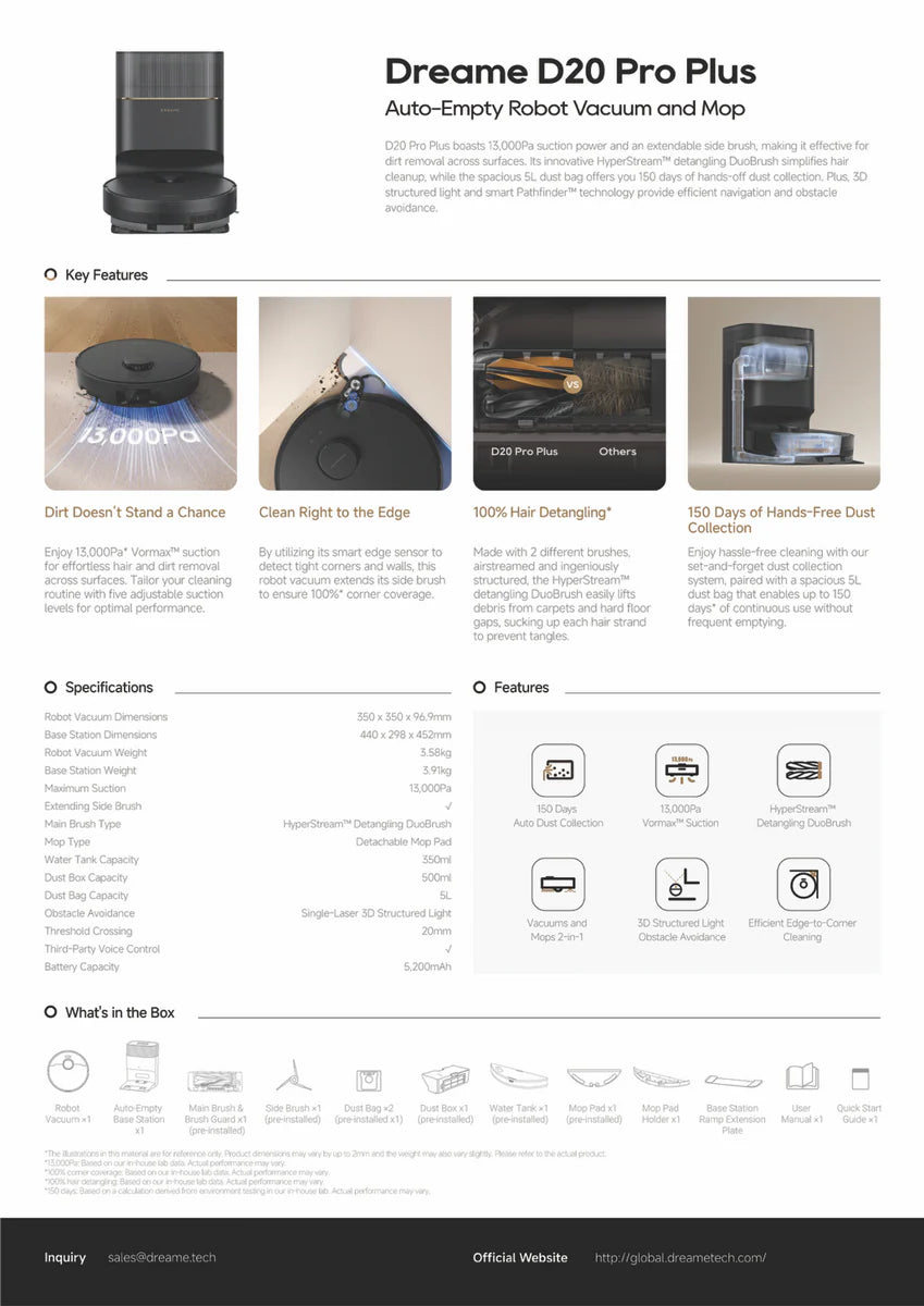 Dreame D20 Pro Plus Auto-Empty Robot Vacuum and Mop