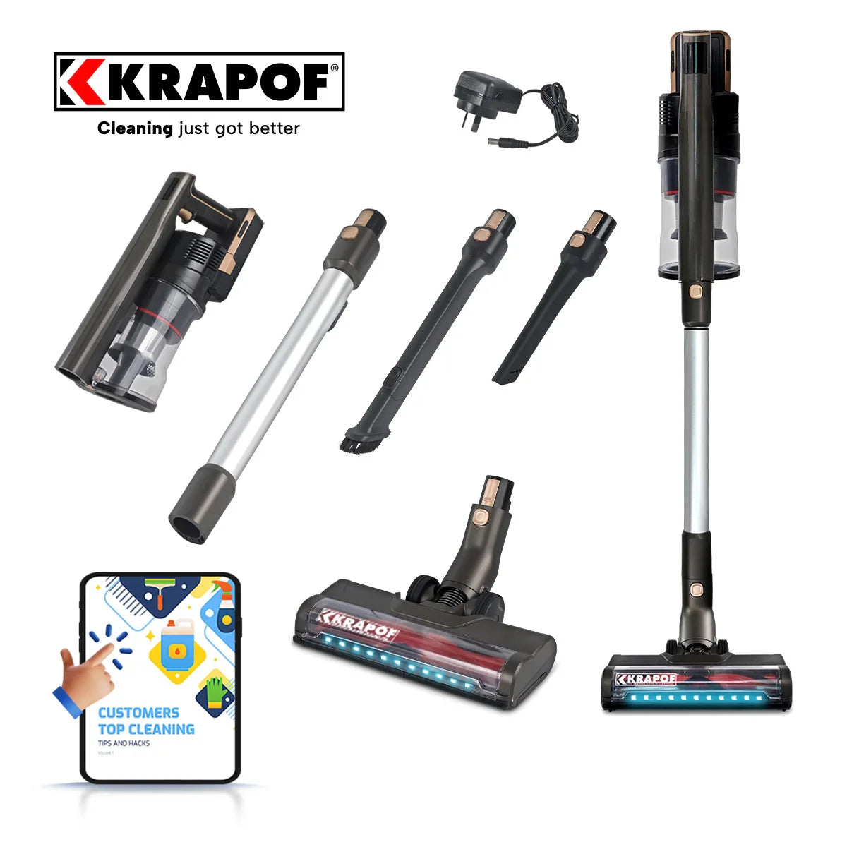 KRAPOF® Super Slim Power Vac Cordless Stick Vacuum + Extra FREE Second Battery